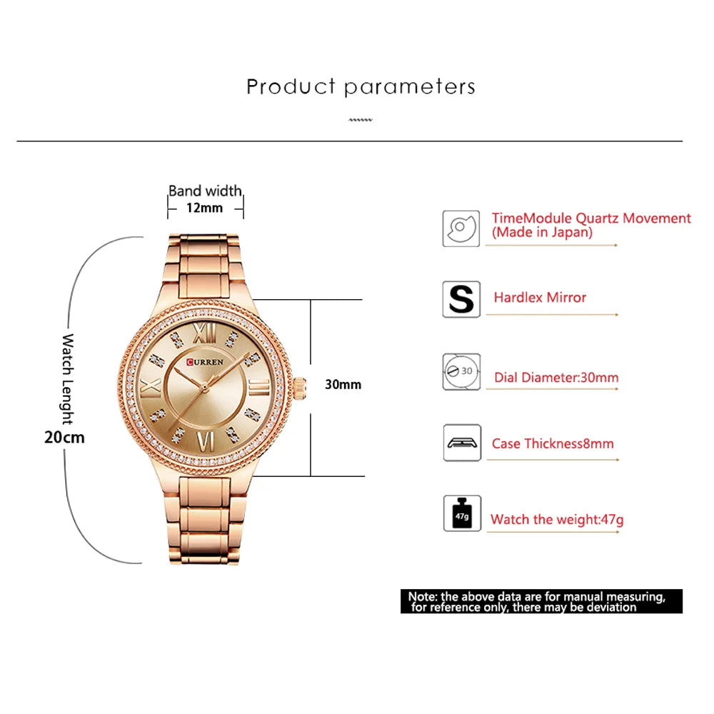 Curren Women Watch Quartz Watch for Female Fashion Ladies Wristwatches Iced Out Dimaond Reloj Mujer Silver Stainless Steel Clock