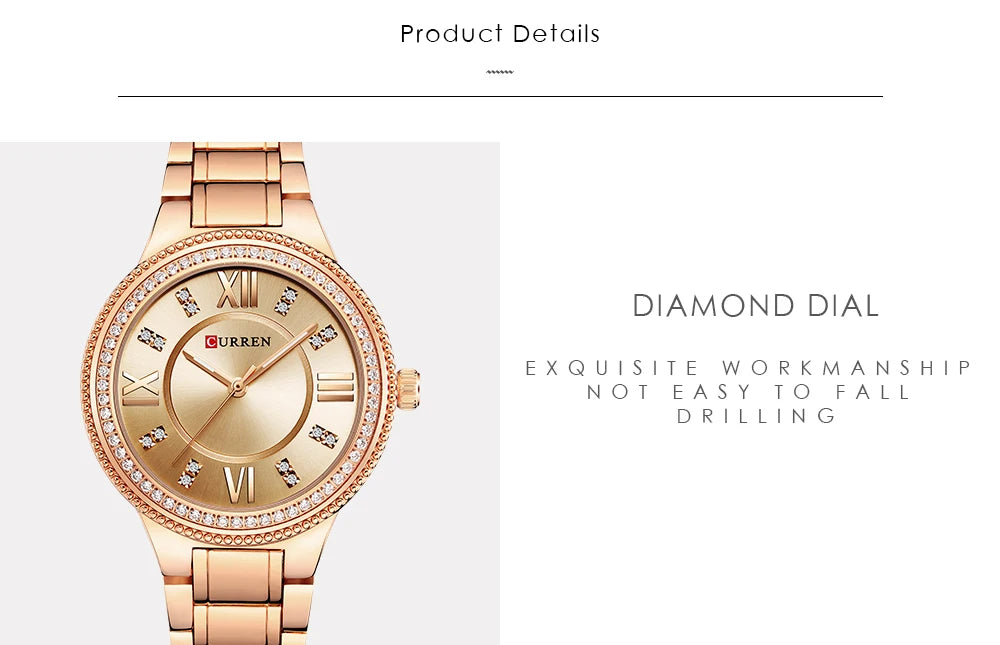 Curren Women Watch Quartz Watch for Female Fashion Ladies Wristwatches Iced Out Dimaond Reloj Mujer Silver Stainless Steel Clock