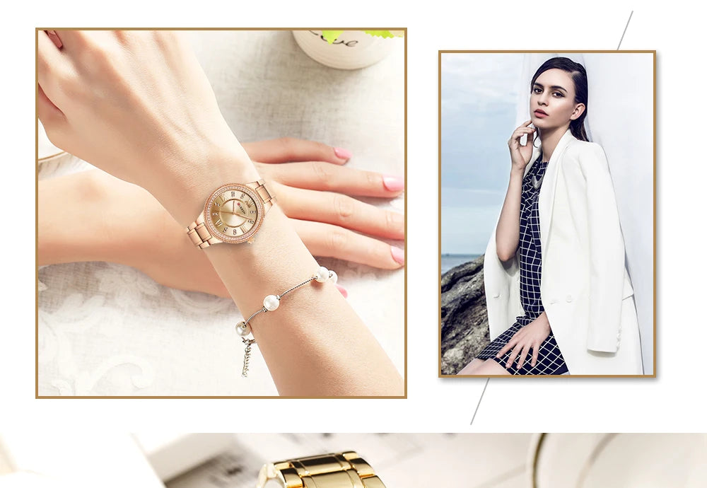 Curren Women Watch Quartz Watch for Female Fashion Ladies Wristwatches Iced Out Dimaond Reloj Mujer Silver Stainless Steel Clock