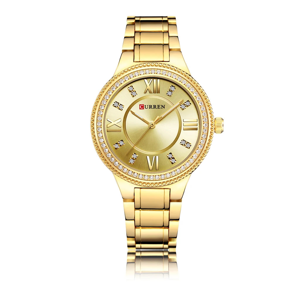 Curren Women Watch Quartz Watch for Female Fashion Ladies Wristwatches Iced Out Dimaond Reloj Mujer Silver Stainless Steel Clock