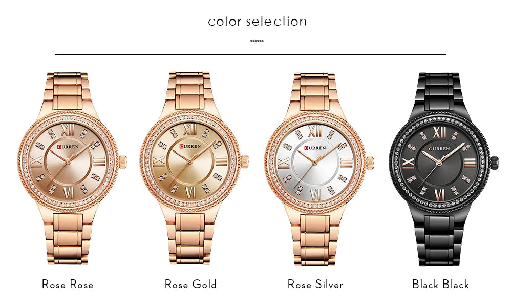 Curren Women Watch Quartz Watch for Female Fashion Ladies Wristwatches Iced Out Dimaond Reloj Mujer Silver Stainless Steel Clock