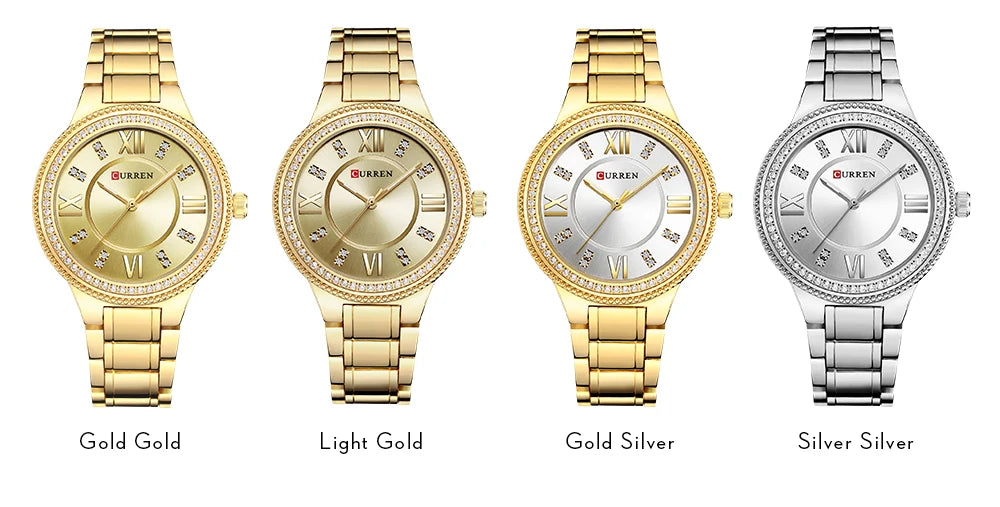 Curren Women Watch Quartz Watch for Female Fashion Ladies Wristwatches Iced Out Dimaond Reloj Mujer Silver Stainless Steel Clock