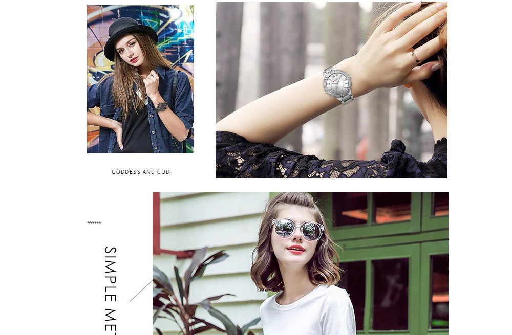 Curren Women Watch Quartz Watch for Female Fashion Ladies Wristwatches Iced Out Dimaond Reloj Mujer Silver Stainless Steel Clock