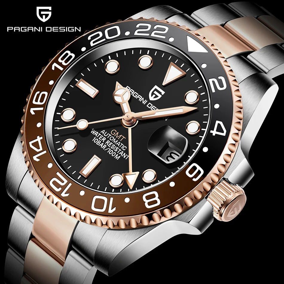 PAGANI DESIGN 2024 40MM New GMT Men Mechanical Watches NH34 AR Sapphire Automatic Watch 100M Waterproof Sports Watches for Men ﻿