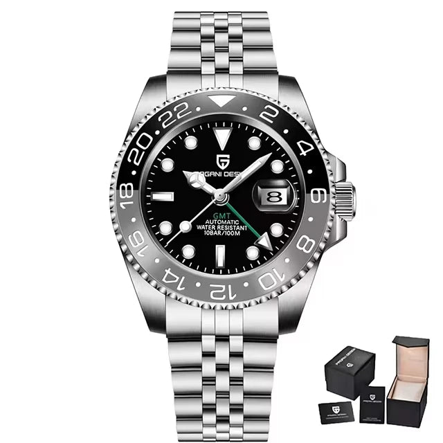 PAGANI DESIGN Men Watch GMT40mm Mechanical Watch Top Brand Sapphire Glass Stainless Steel Waterproof Clock RelogioMasculino gift