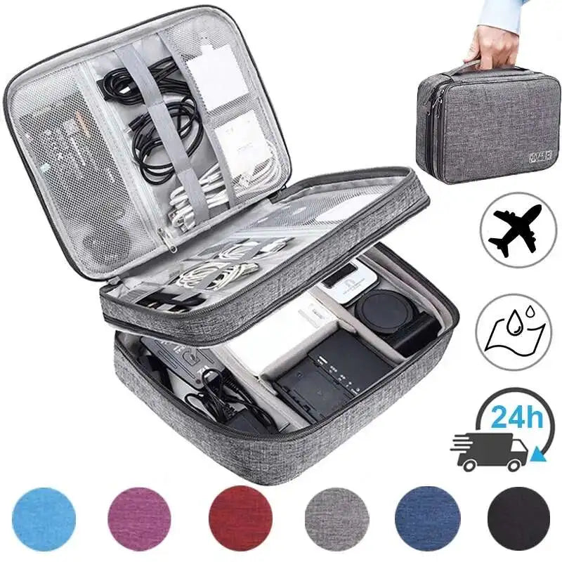 Rolling Zippered Organizer Bag - Durable, Large Capacity with Telescoping Handle & Smooth Wheels, Ideal for Cables & More