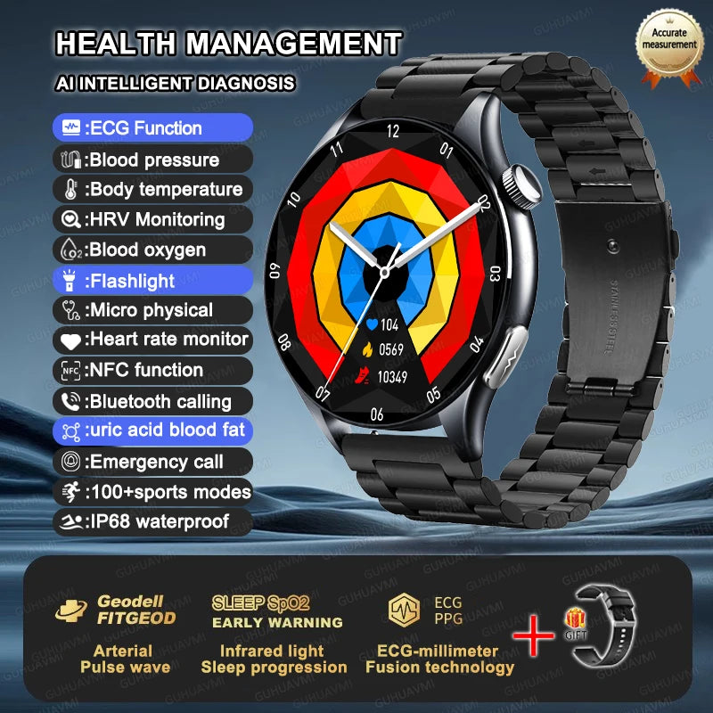 2025 New ECG+PPG Health Diagnosis Smartwatches Men Women Clock Uric Acid Lipid BP Heart rate Tracker NFC Sports Smart Watch IOS