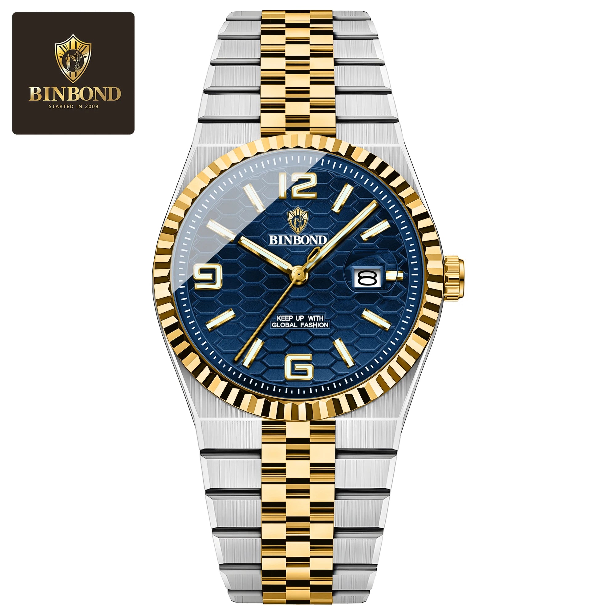 BINBOND Men's Quartz Watch Classic Style Waterproof Luminous Date Display Stainless Steel Wristwatch For Male