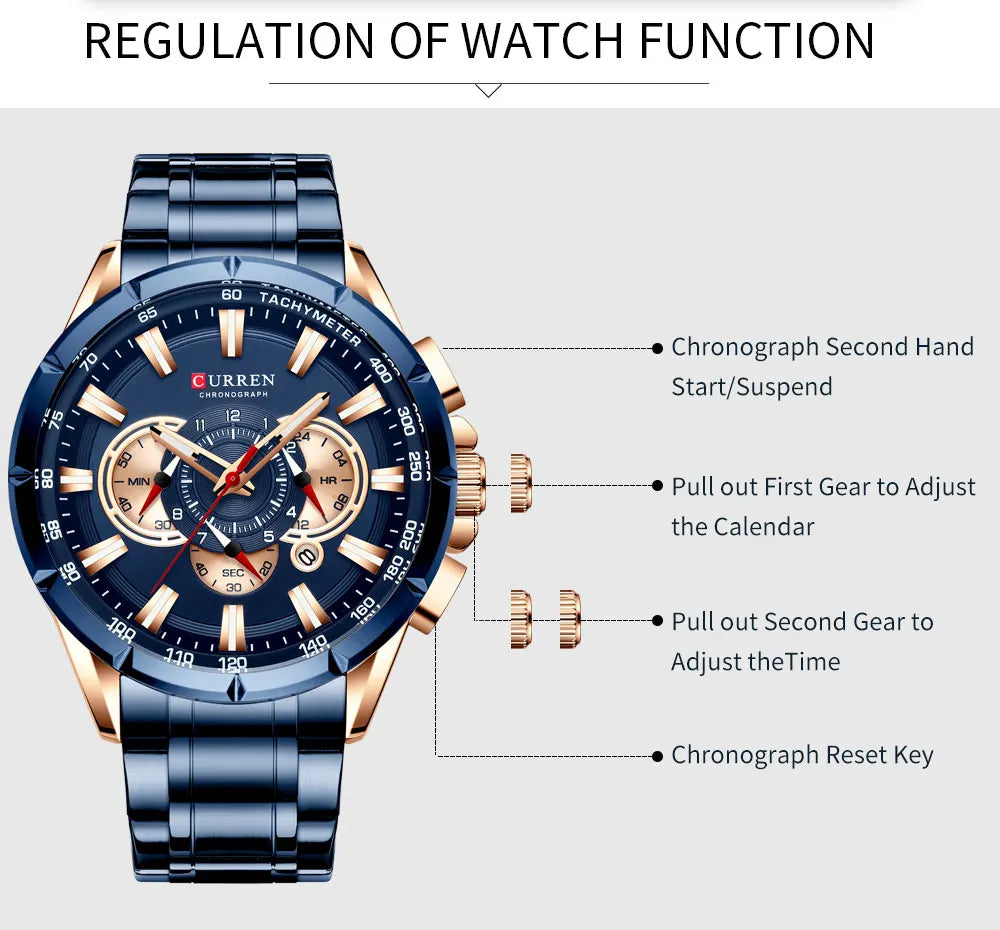 Curren 8363 Men Watch Business Casual Fashion Wristwatch 6-Hand Chronograph Quartz Luxury Relogio Masculino