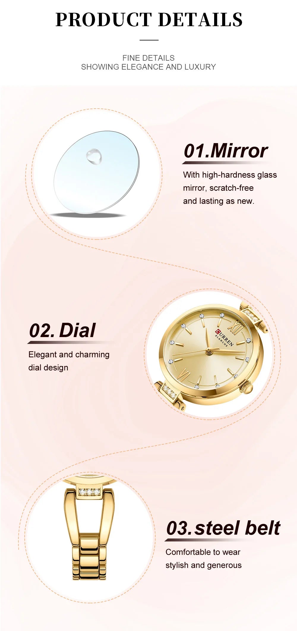 CURREN 9092 Elegant Ladies Quartz Watch Classic Fashion Women Clock Waterproof Stainless Steel Business Casual Women's Watches