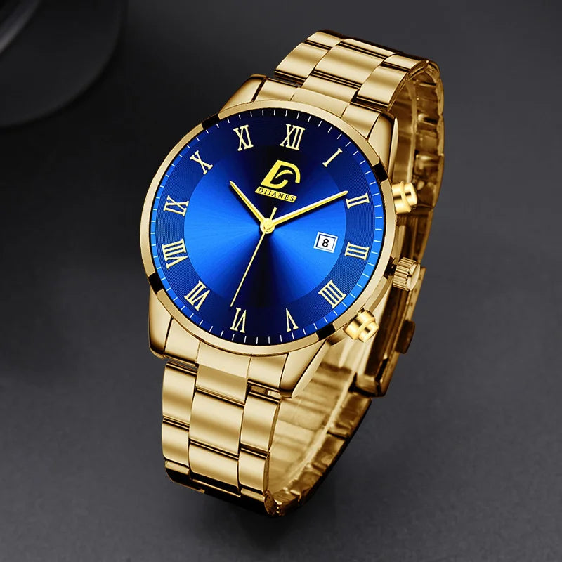 Fashion Mens Gold Watches Luxury Minimalist Quartz Wrist Watch Men Business Casual Calendar Watch Reloj Hombre