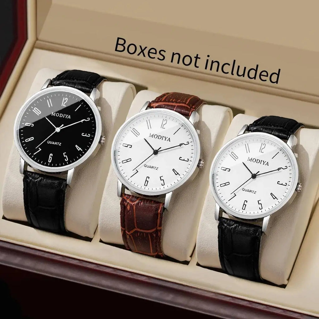 3PCS/Set Fashio Arabic Dial Men Business Watches Casual Leather Strap Quartz Wristwatches Reloj Hombre（Without Box）