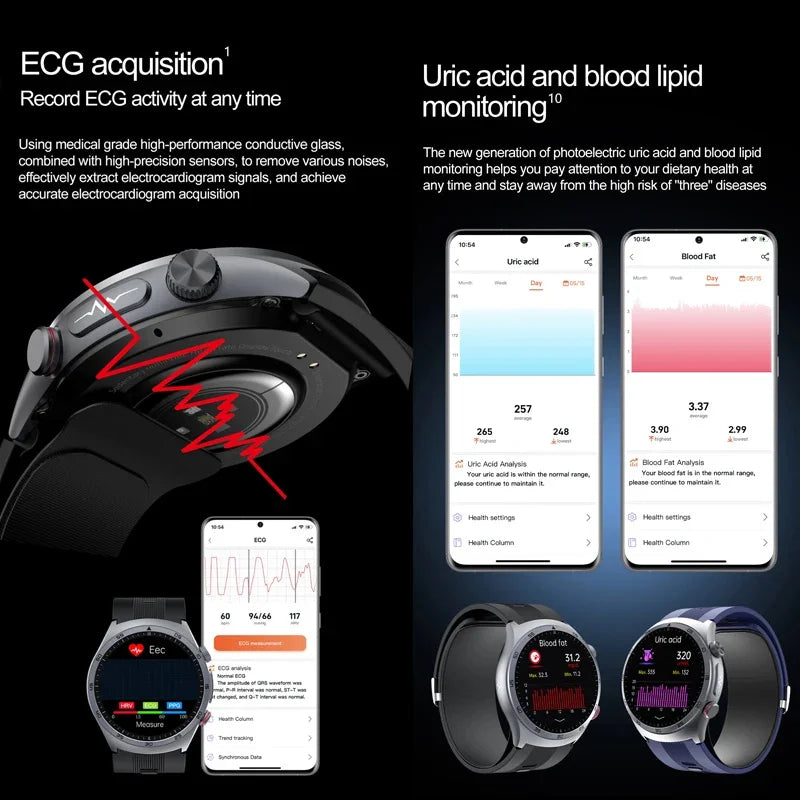 New AI Diagosis ECG Health Smart Watch Men Blood Pressure Lipid Uric Acid NFC Air Pump Airbag Health Smartwatches For men Women