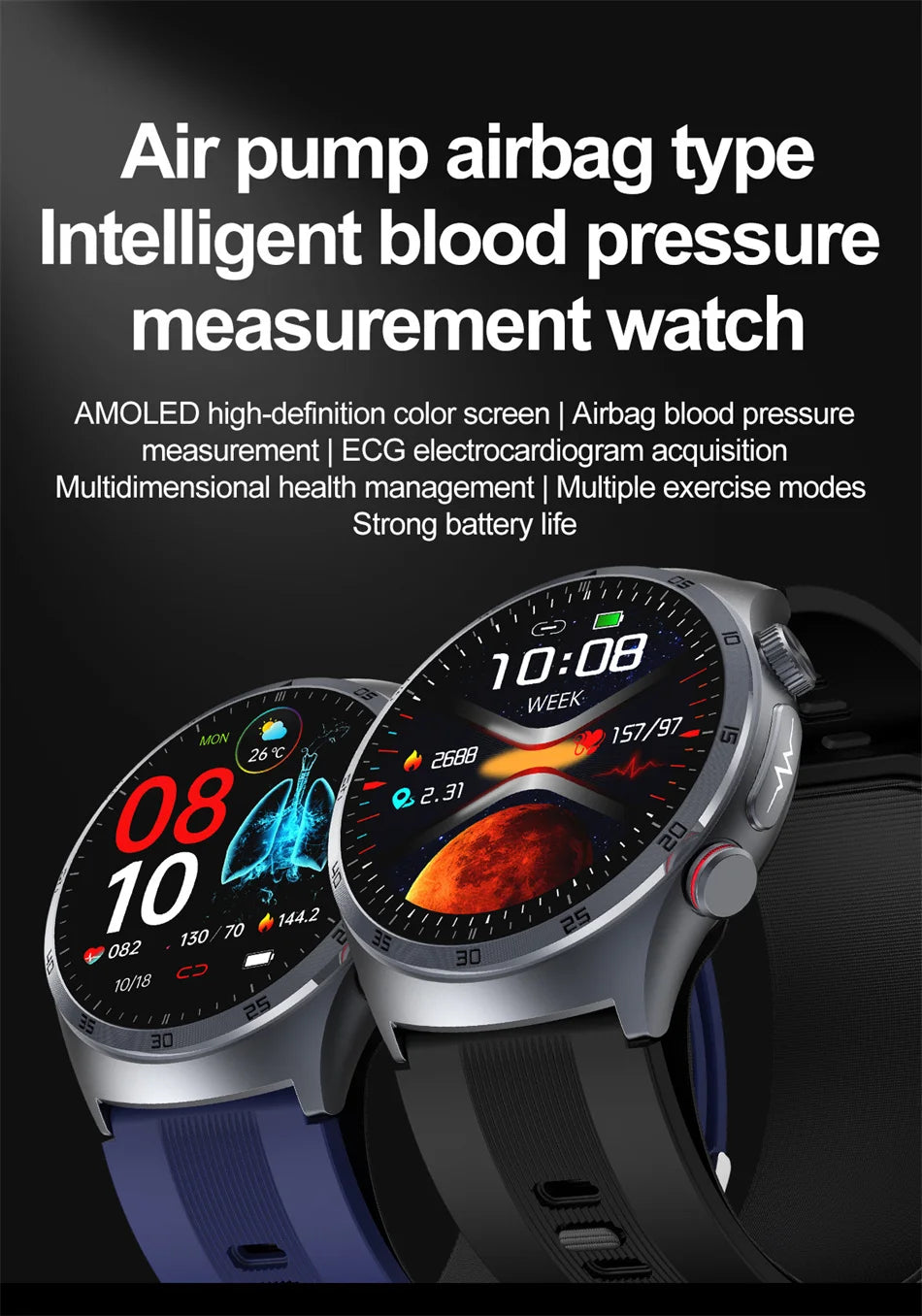 New AI Diagosis ECG Health Smart Watch Men Blood Pressure Lipid Uric Acid NFC Air Pump Airbag Health Smartwatches For men Women