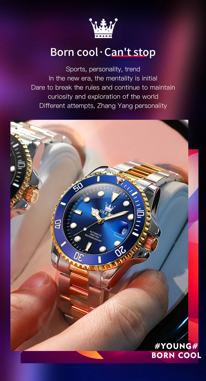 OLEVS 6650 Men Watch Top Original Luxury Automatic Mechanical Watch HD Rotating bezel Diving Watch Hot selling Brand Men Watch