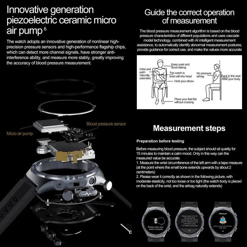 New AI Diagosis ECG Health Smart Watch Men Blood Pressure Lipid Uric Acid NFC Air Pump Airbag Health Smartwatches For men Women