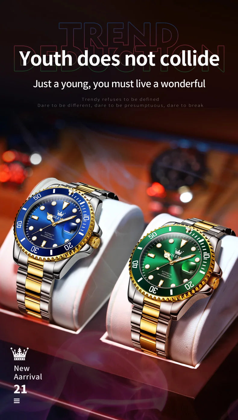 OLEVS 6650 Men Watch Top Original Luxury Automatic Mechanical Watch HD Rotating bezel Diving Watch Hot selling Brand Men Watch