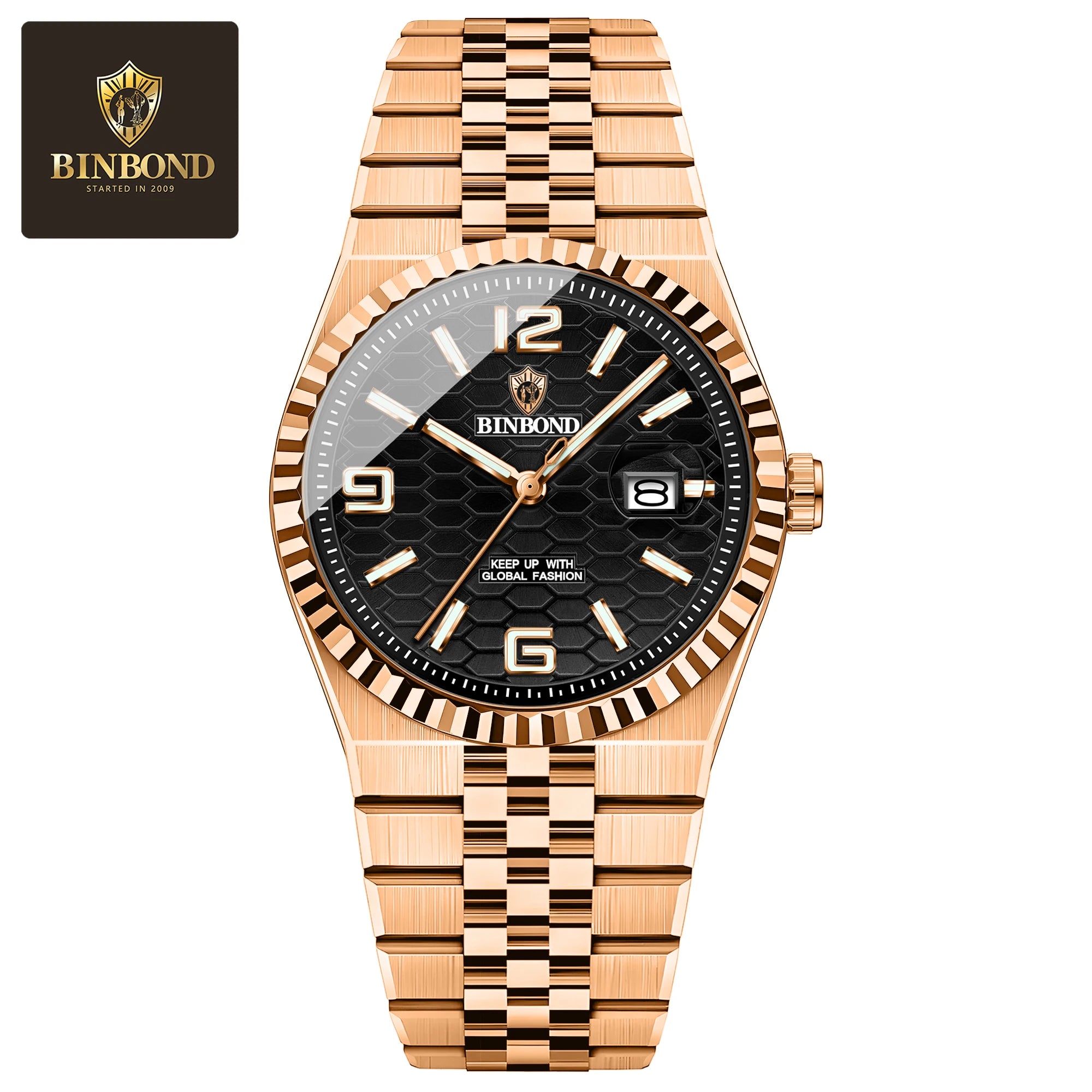 BINBOND Men's Quartz Watch Classic Style Waterproof Luminous Date Display Stainless Steel Wristwatch For Male