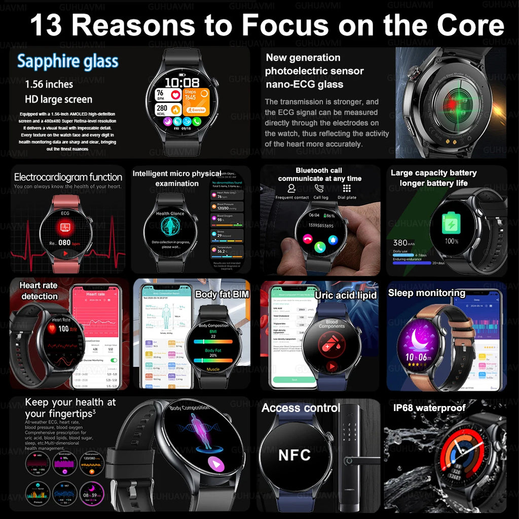 2025 New ECG+PPG Health Diagnosis Smartwatches Men Women Clock Uric Acid Lipid BP Heart rate Tracker NFC Sports Smart Watch IOS