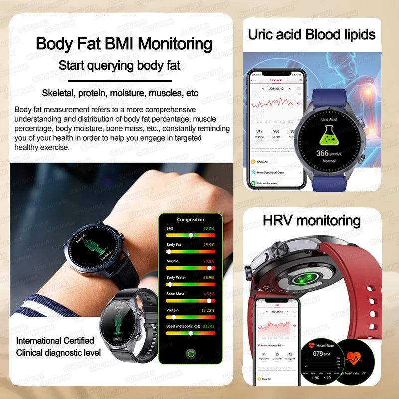2025 Laser Pulse Uric Acid Blood Fat Nursing Smart Watch Men Body Fat Blood pressure ECG+PPG Sleep aid For Xiaomi Health Watch