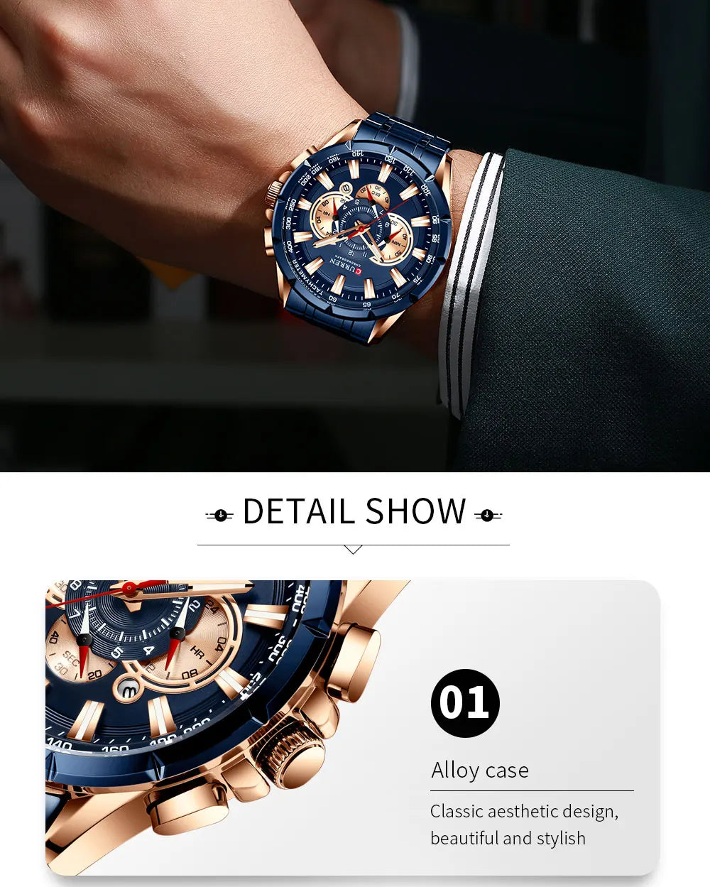 Curren 8363 Men Watch Business Casual Fashion Wristwatch 6-Hand Chronograph Quartz Luxury Relogio Masculino