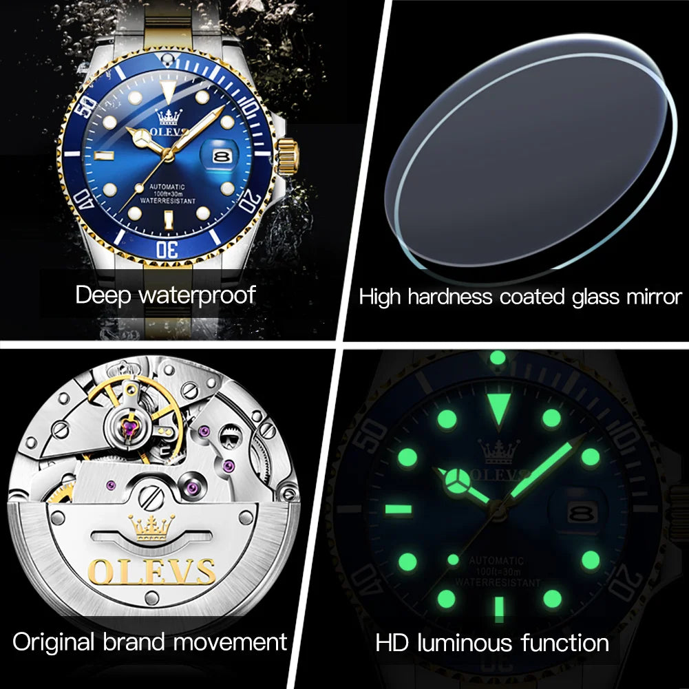 OLEVS 6650 Men Watch Top Original Luxury Automatic Mechanical Watch HD Rotating bezel Diving Watch Hot selling Brand Men Watch