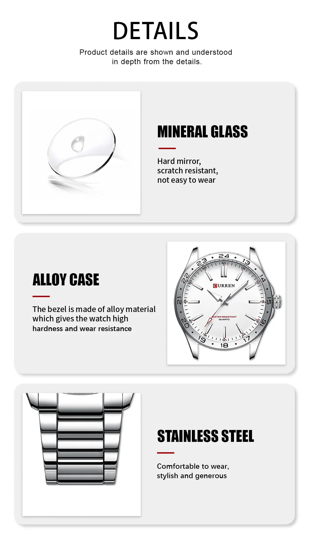 CURREN 8452 Brand Quartz Watches for Men Elegant Simple Luminous Dial Waterproof Stainless Steel Strap Business Men's Wristwatch