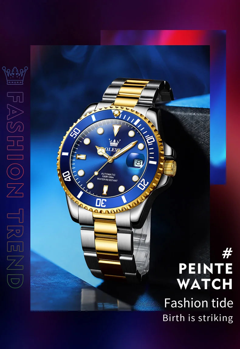 OLEVS 6650 Men Watch Top Original Luxury Automatic Mechanical Watch HD Rotating bezel Diving Watch Hot selling Brand Men Watch