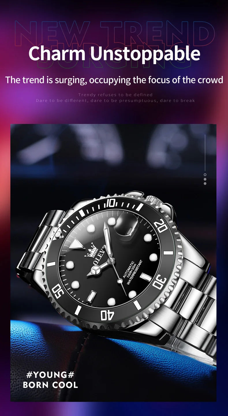 OLEVS 6650 Men Watch Top Original Luxury Automatic Mechanical Watch HD Rotating bezel Diving Watch Hot selling Brand Men Watch