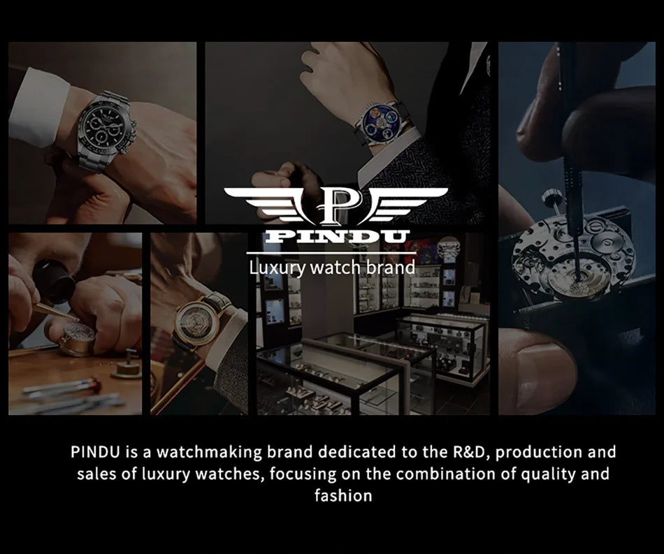 2024 PINDU New Men's Watch Traditional Handmade Dragon Quartz Watch Curved Mirror Fully Transparent Design Watch+Box