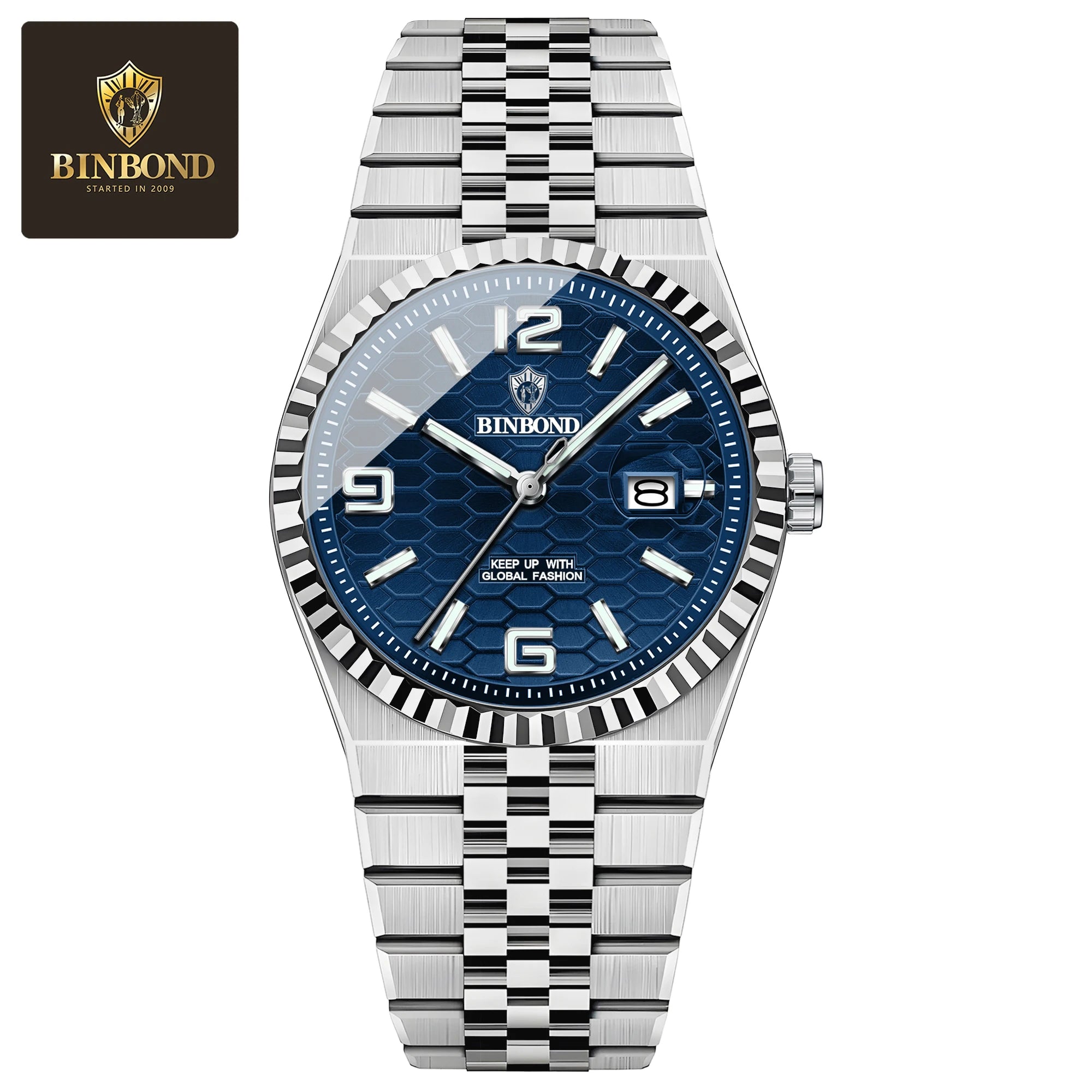BINBOND Men's Quartz Watch Classic Style Waterproof Luminous Date Display Stainless Steel Wristwatch For Male
