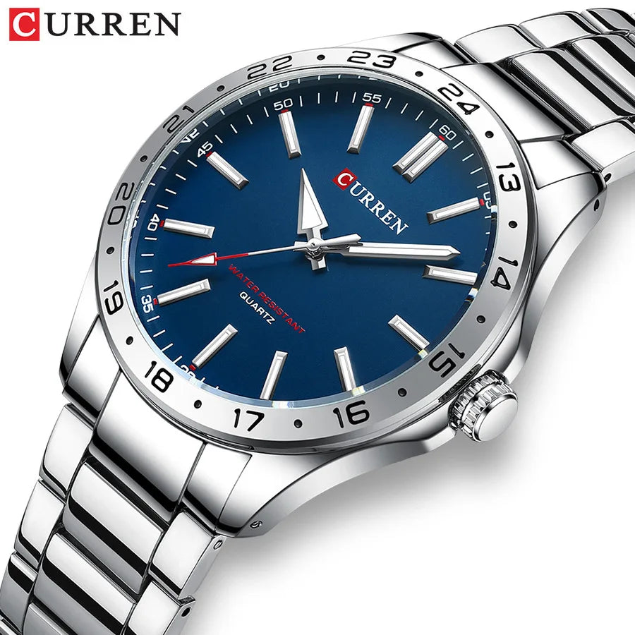CURREN 8452 Brand Quartz Watches for Men Elegant Simple Luminous Dial Waterproof Stainless Steel Strap Business Men's Wristwatch