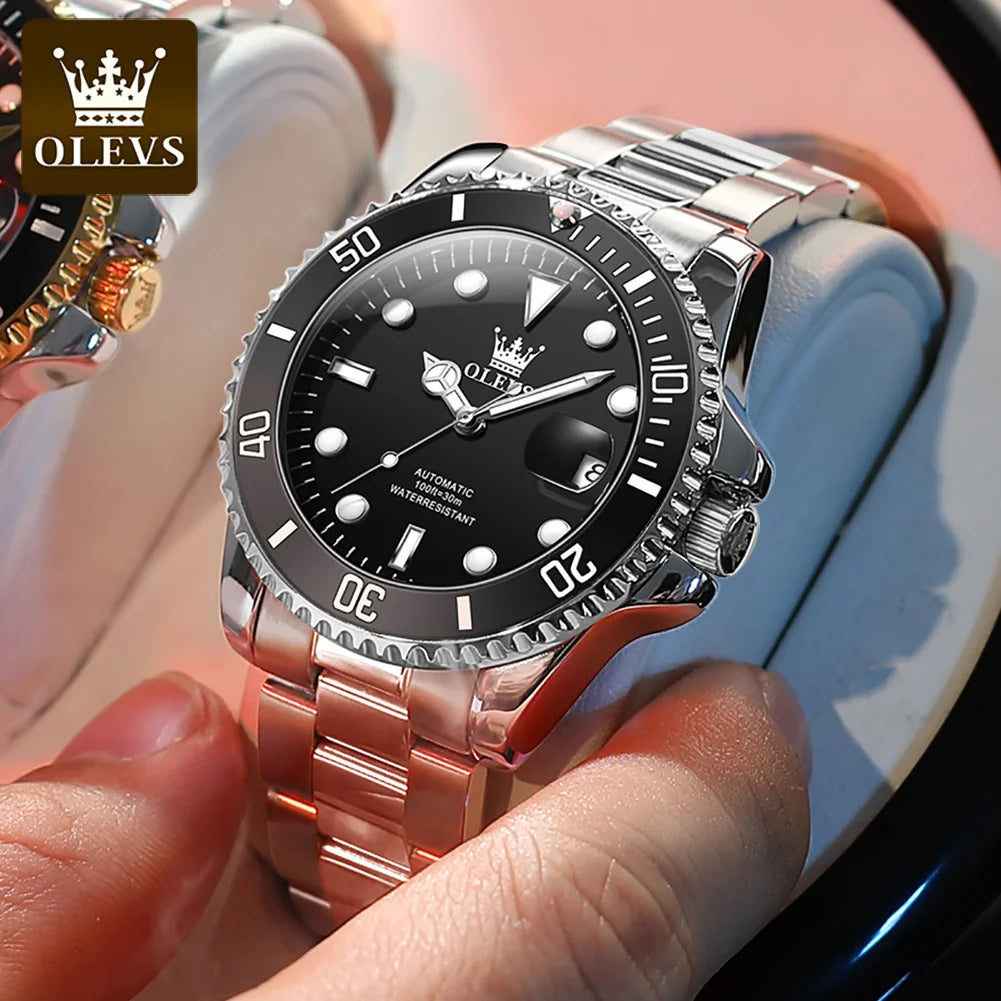 OLEVS 6650 Men Watch Top Original Luxury Automatic Mechanical Watch HD Rotating bezel Diving Watch Hot selling Brand Men Watch