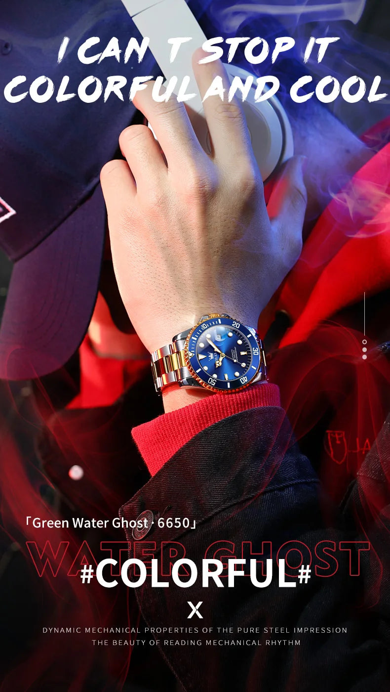 OLEVS 6650 Men Watch Top Original Luxury Automatic Mechanical Watch HD Rotating bezel Diving Watch Hot selling Brand Men Watch