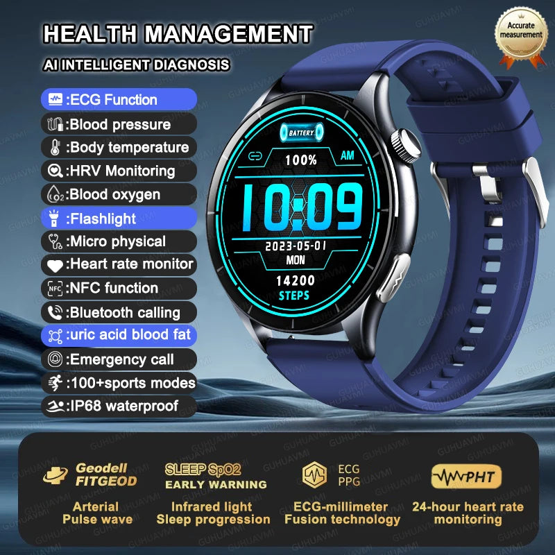 2025 New ECG+PPG Health Diagnosis Smartwatches Men Women Clock Uric Acid Lipid BP Heart rate Tracker NFC Sports Smart Watch IOS