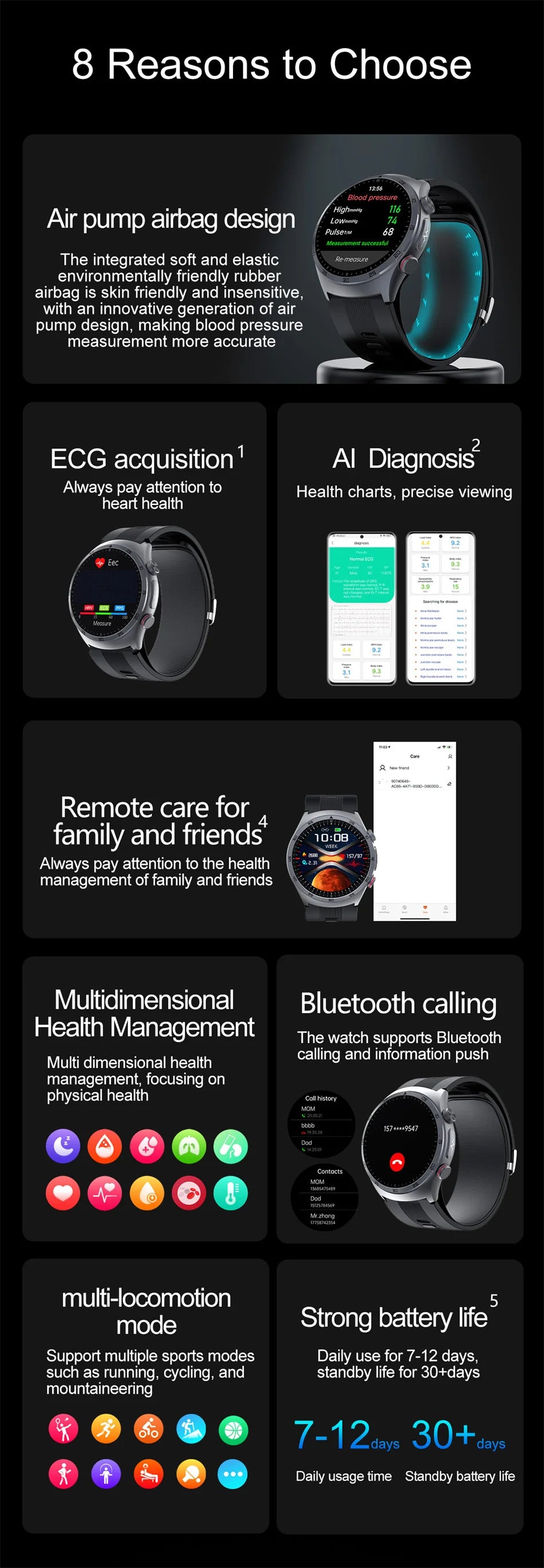 New AI Diagosis ECG Health Smart Watch Men Blood Pressure Lipid Uric Acid NFC Air Pump Airbag Health Smartwatches For men Women