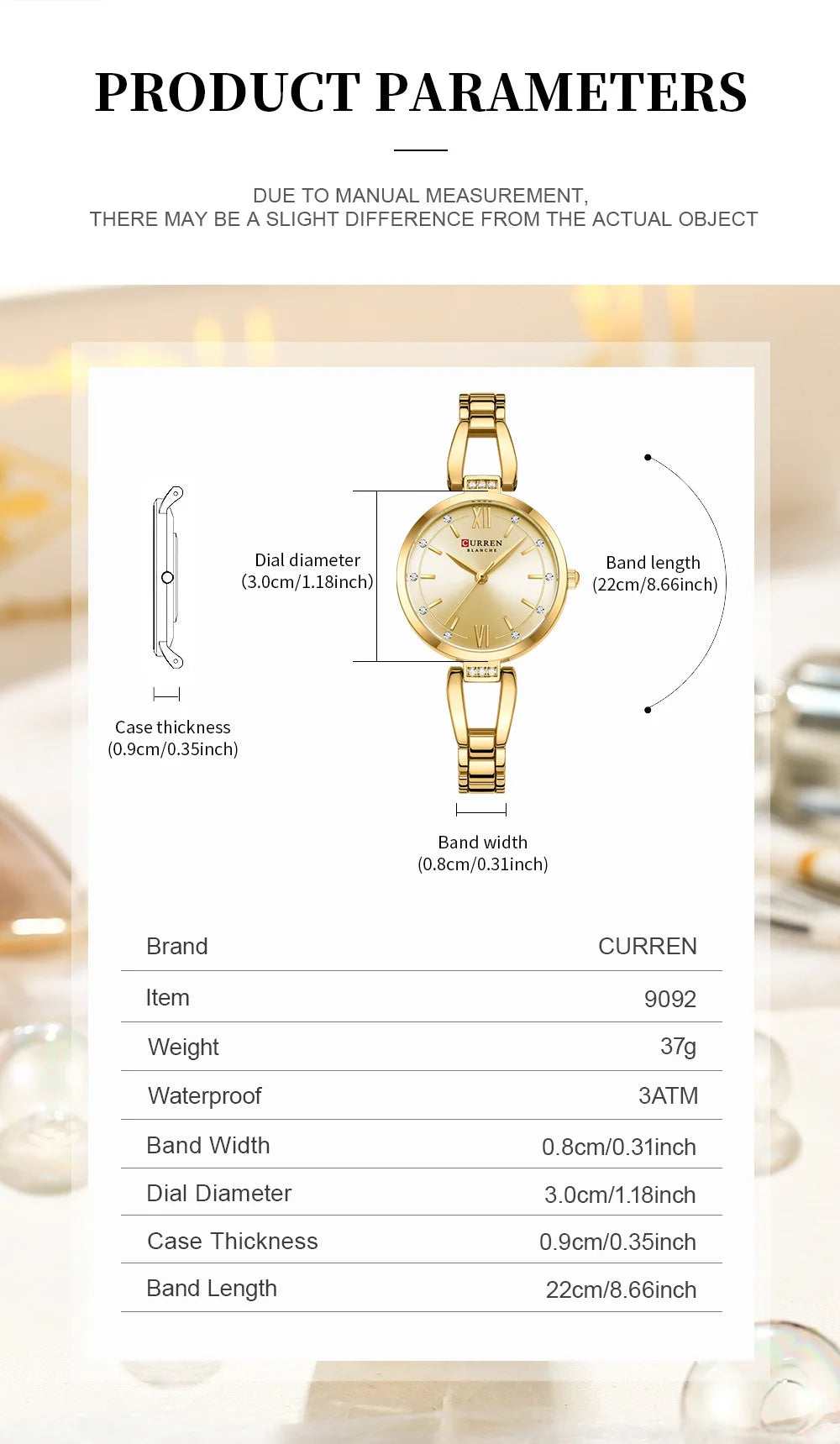 CURREN 9092 Elegant Ladies Quartz Watch Classic Fashion Women Clock Waterproof Stainless Steel Business Casual Women's Watches