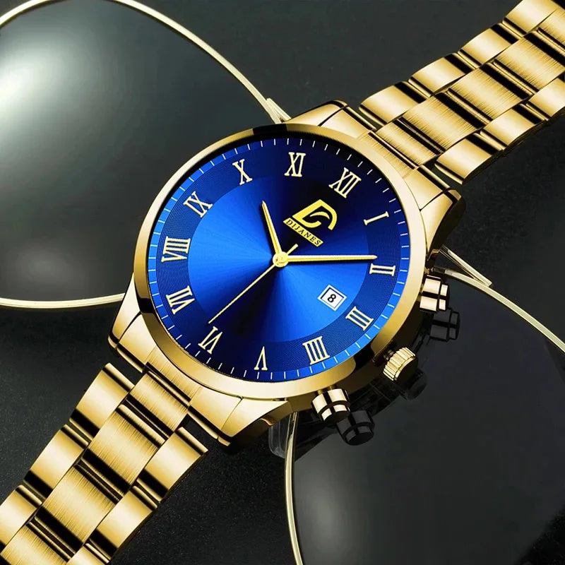 Fashion Mens Gold Watches Luxury Minimalist Quartz Wrist Watch Men Business Casual Calendar Watch Reloj Hombre