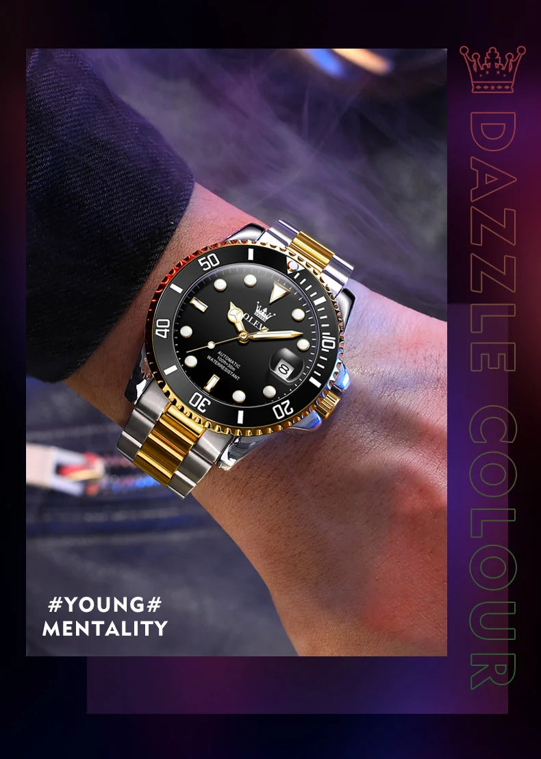 OLEVS 6650 Men Watch Top Original Luxury Automatic Mechanical Watch HD Rotating bezel Diving Watch Hot selling Brand Men Watch