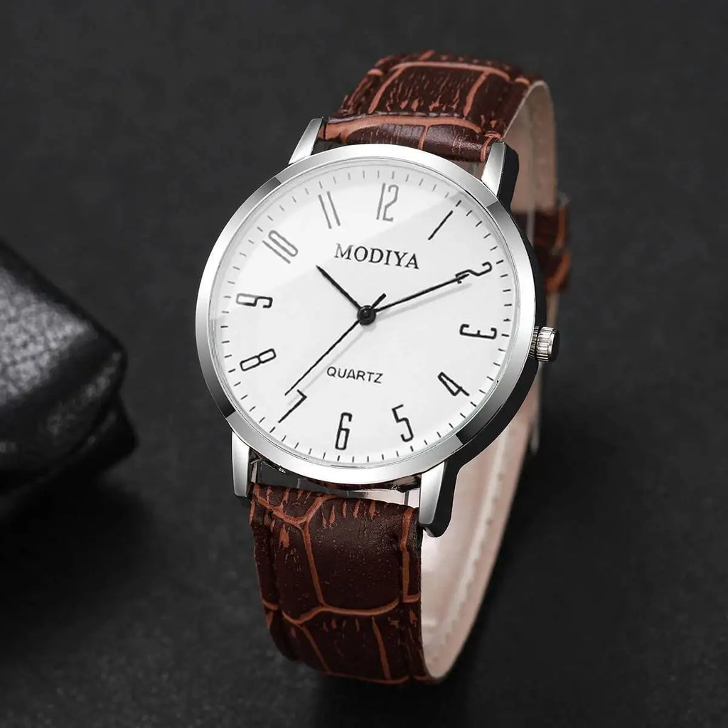 3PCS/Set Fashio Arabic Dial Men Business Watches Casual Leather Strap Quartz Wristwatches Reloj Hombre（Without Box）