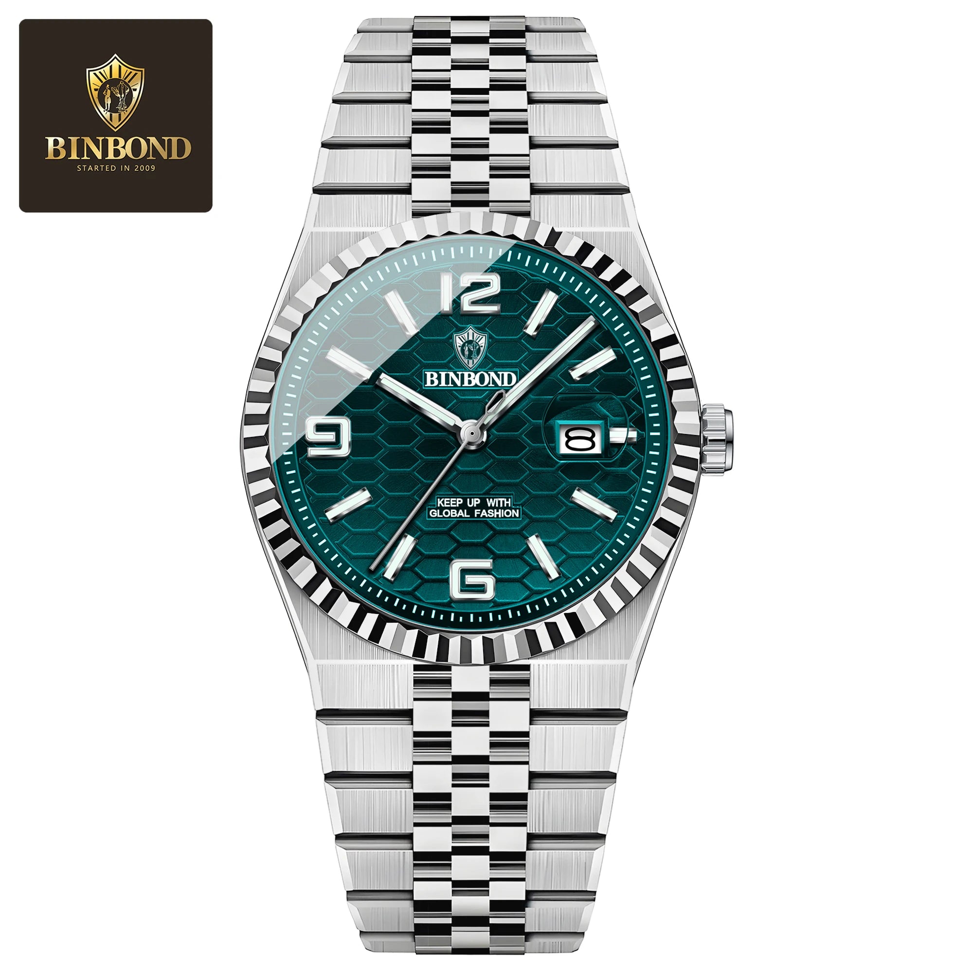 BINBOND Men's Quartz Watch Classic Style Waterproof Luminous Date Display Stainless Steel Wristwatch For Male