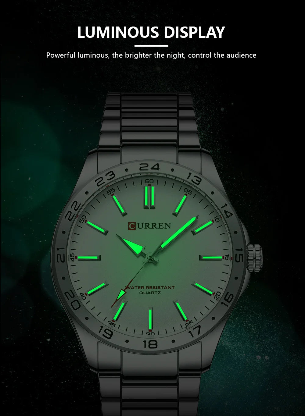 CURREN 8452 Brand Quartz Watches for Men Elegant Simple Luminous Dial Waterproof Stainless Steel Strap Business Men's Wristwatch