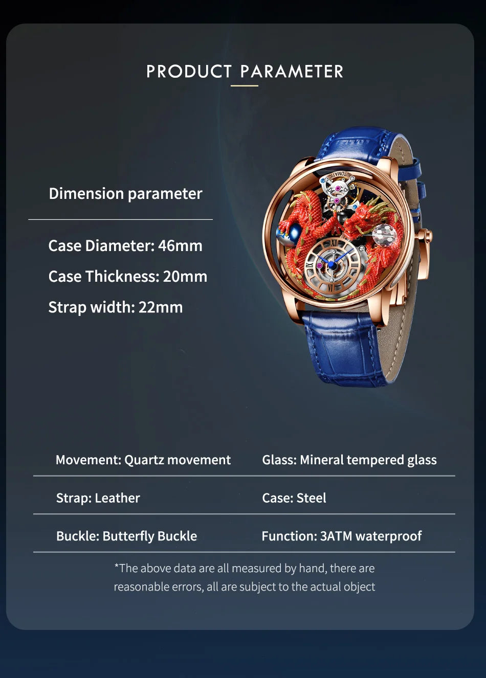 2024 PINDU New Men's Watch Traditional Handmade Dragon Quartz Watch Curved Mirror Fully Transparent Design Watch+Box