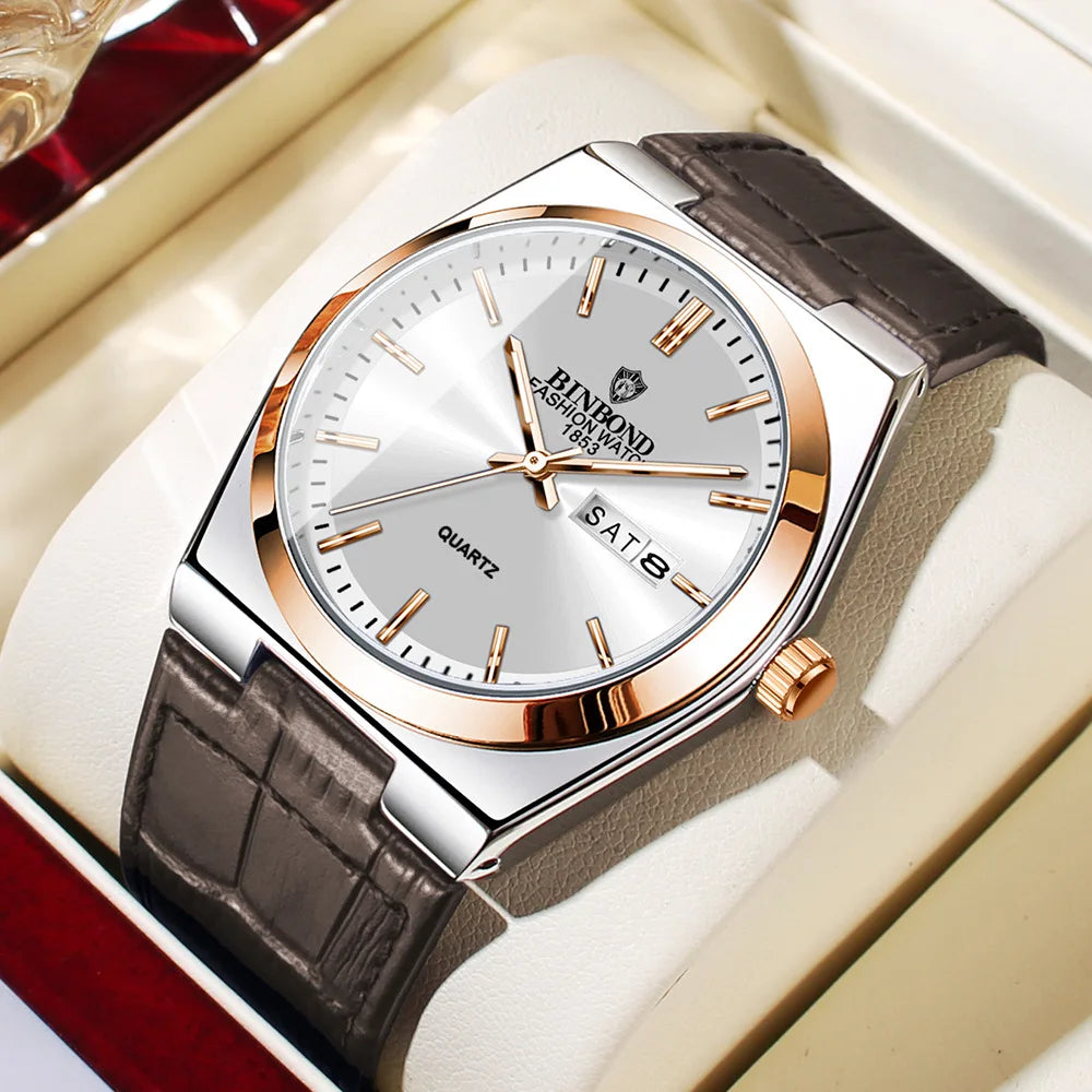 New Gifts Casual Business Golden Clock Men Luxury Watch Automatic Watches Mens Fashion Quartz Wristwatches Relogio Masculino