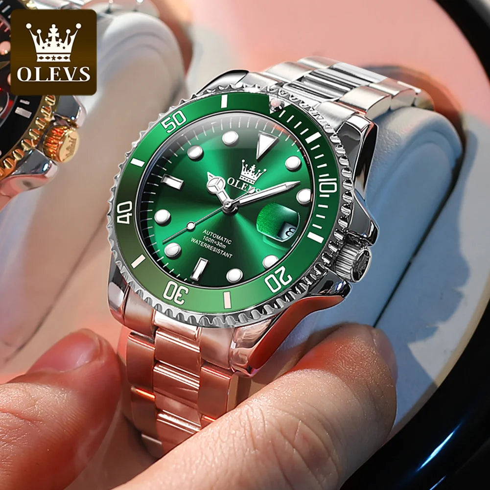 OLEVS 6650 Men Watch Top Original Luxury Automatic Mechanical Watch HD Rotating bezel Diving Watch Hot selling Brand Men Watch
