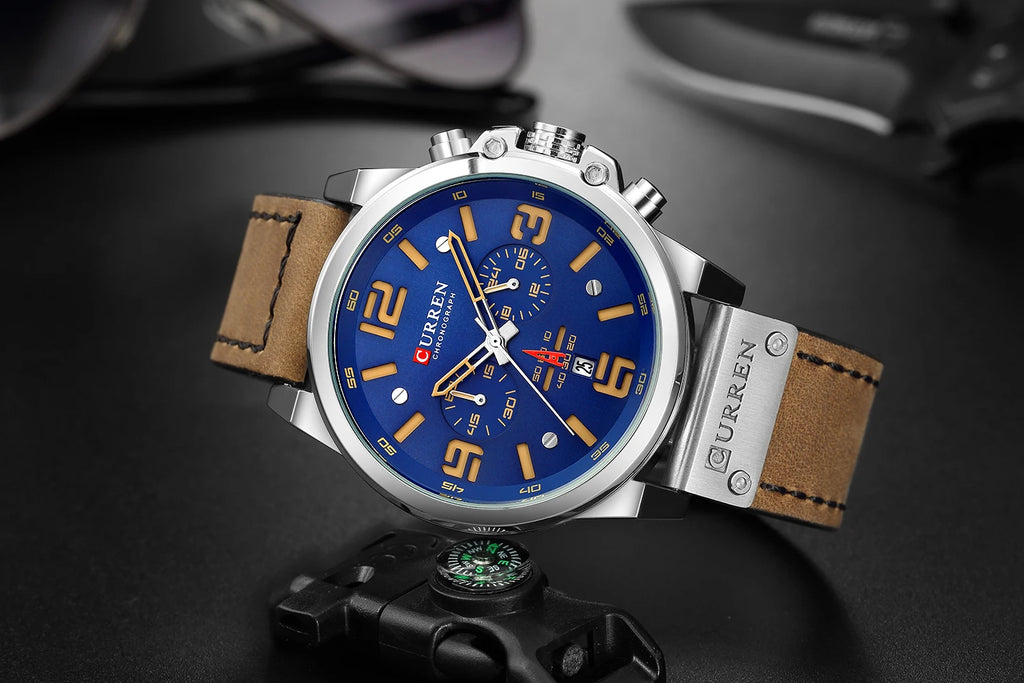 Curren 8314 Men Watch Business Leather Quartz Waterproof Six Needle Date Casual Fashion Luxury Relogio Masculino