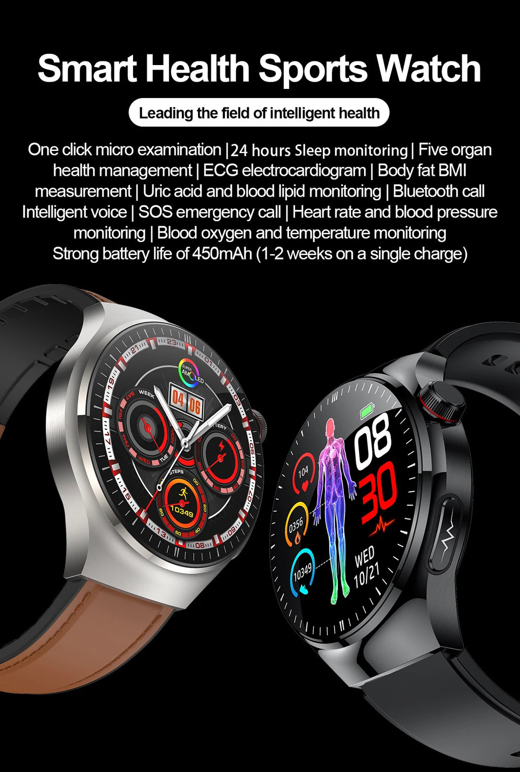 2025 New Nursing Grade Smart Watch Accurate Blood pressure Blood fat Uric Acid ECG+PPG HD Bluetooth Call Health Smart watch Men