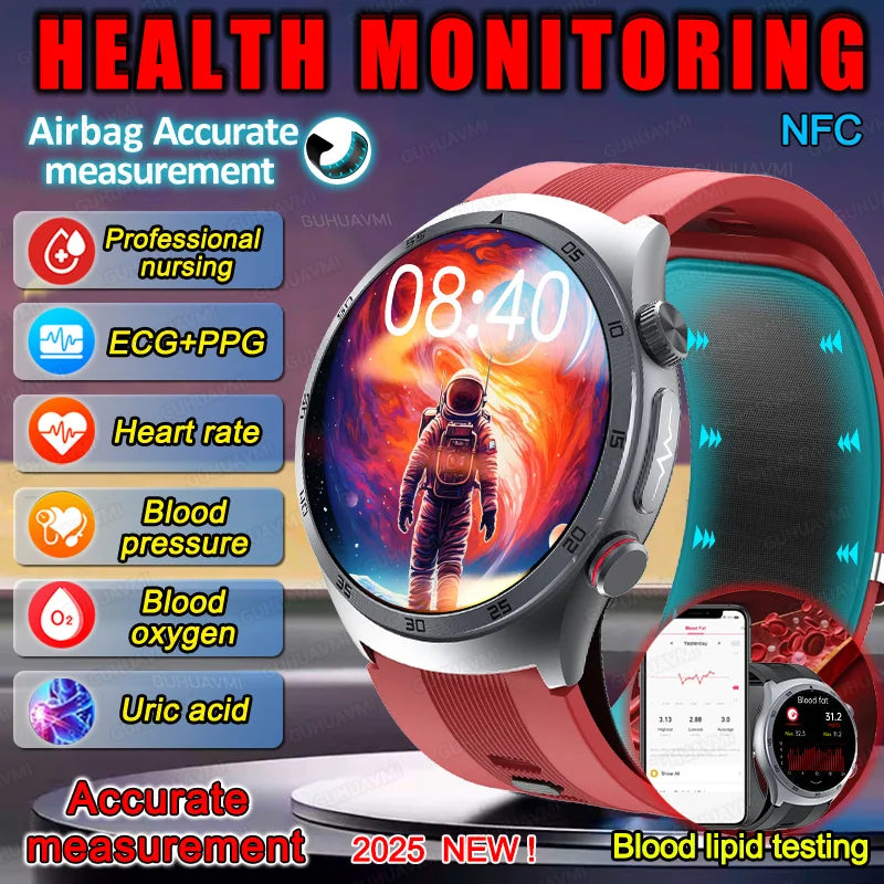 New AI Diagosis ECG Health Smart Watch Men Blood Pressure Lipid Uric Acid NFC Air Pump Airbag Health Smartwatches For men Women