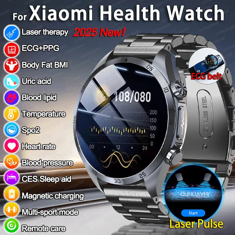 2025 Laser Pulse Uric Acid Blood Fat Nursing Smart Watch Men Body Fat Blood pressure ECG+PPG Sleep aid For Xiaomi Health Watch