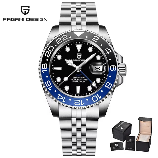 PAGANI DESIGN Men Watch GMT40mm Mechanical Watch Top Brand Sapphire Glass Stainless Steel Waterproof Clock RelogioMasculino gift